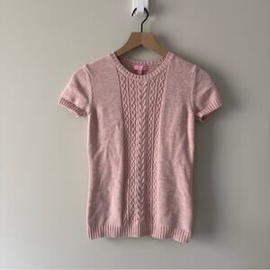 Lilly Pulitzer Pink Cable Knit Short Sleeve Sweater cotton/dehaired angora blend